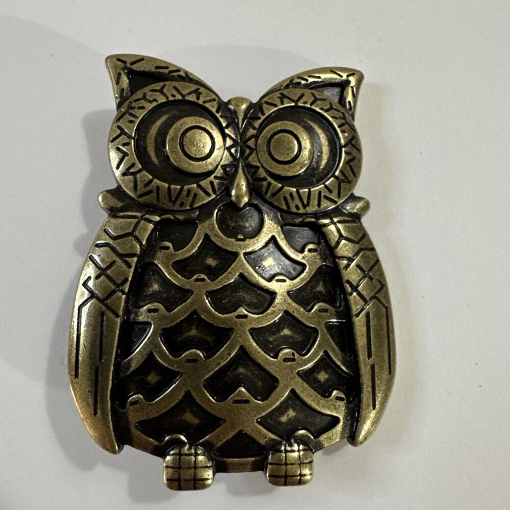 Brass or Brass Tone Metal Owl Boho Belt Buckle 2 1/2" x 3 1/2"